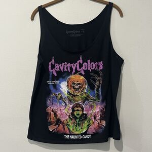 Cavity Colors Tank Top Girl’s Large Black Haunted Candy Graphic Halloween Spooky